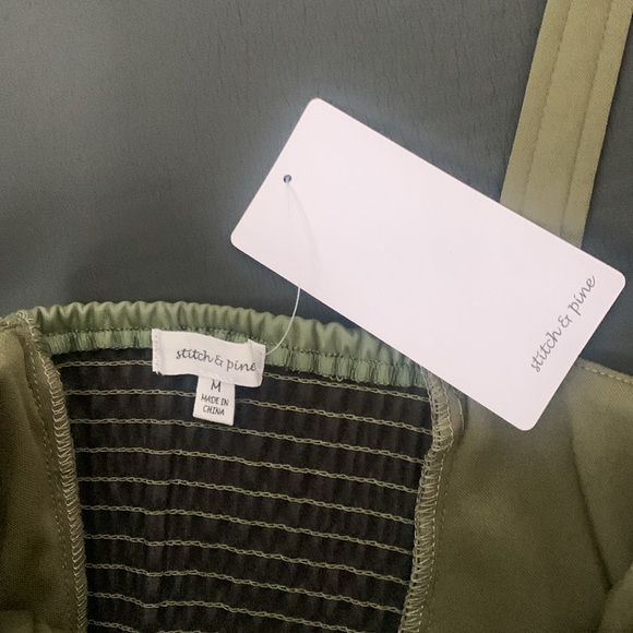 Olive Green Corset Crop Top ~ faux leather bustier, halter, tank top - Picture 4 of 4